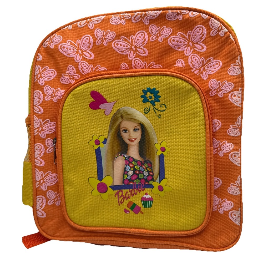 Vtg Y2K Barbie Mini Preschool Backpack New Orange Yellow Butterflies